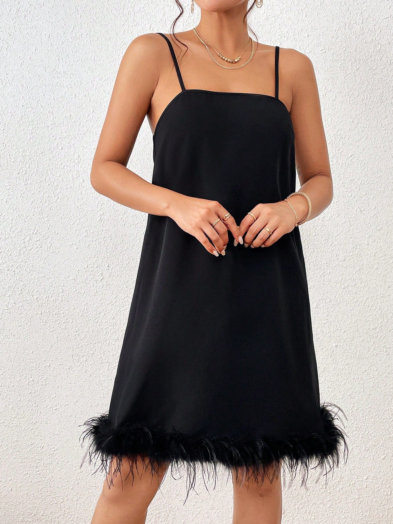 Fuzzy Trim Cami Dress