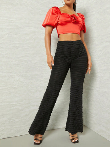 Allover Frill Ruffle Flare Leg Pants