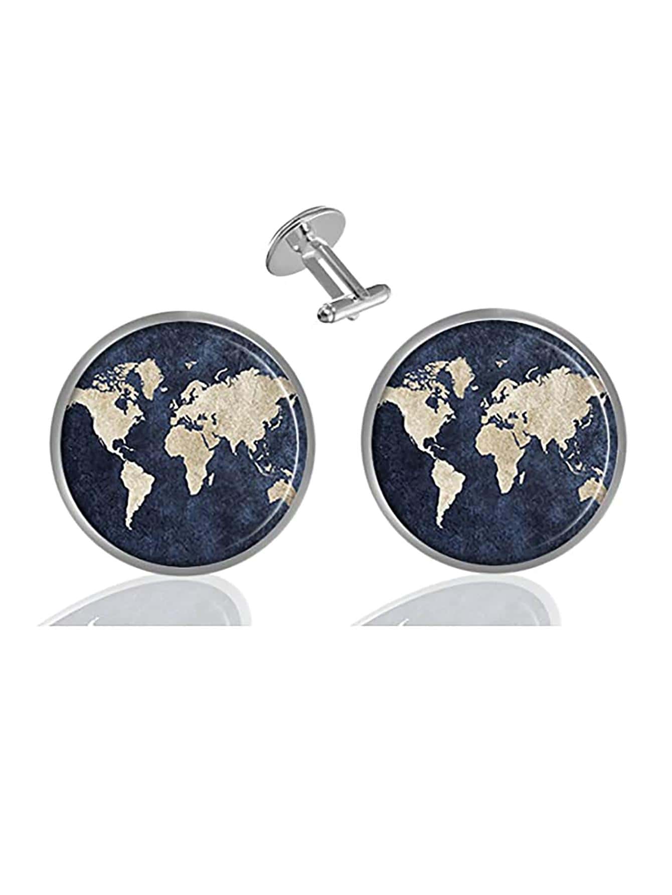 1pair Men Map Design Cufflinks, For Jewelry Gift And Party