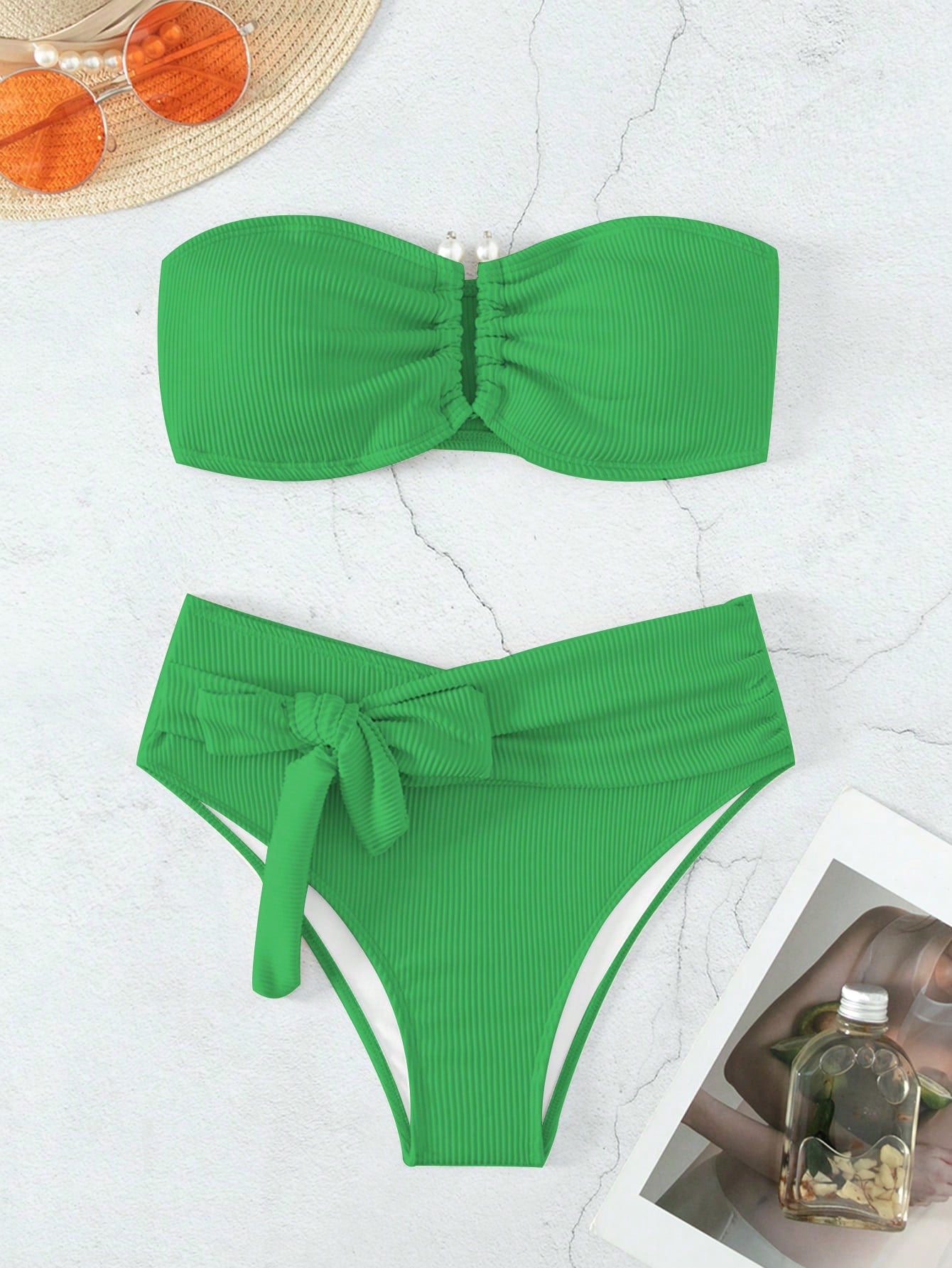 Summer Beach Knot Front Bandeau Bikini Set