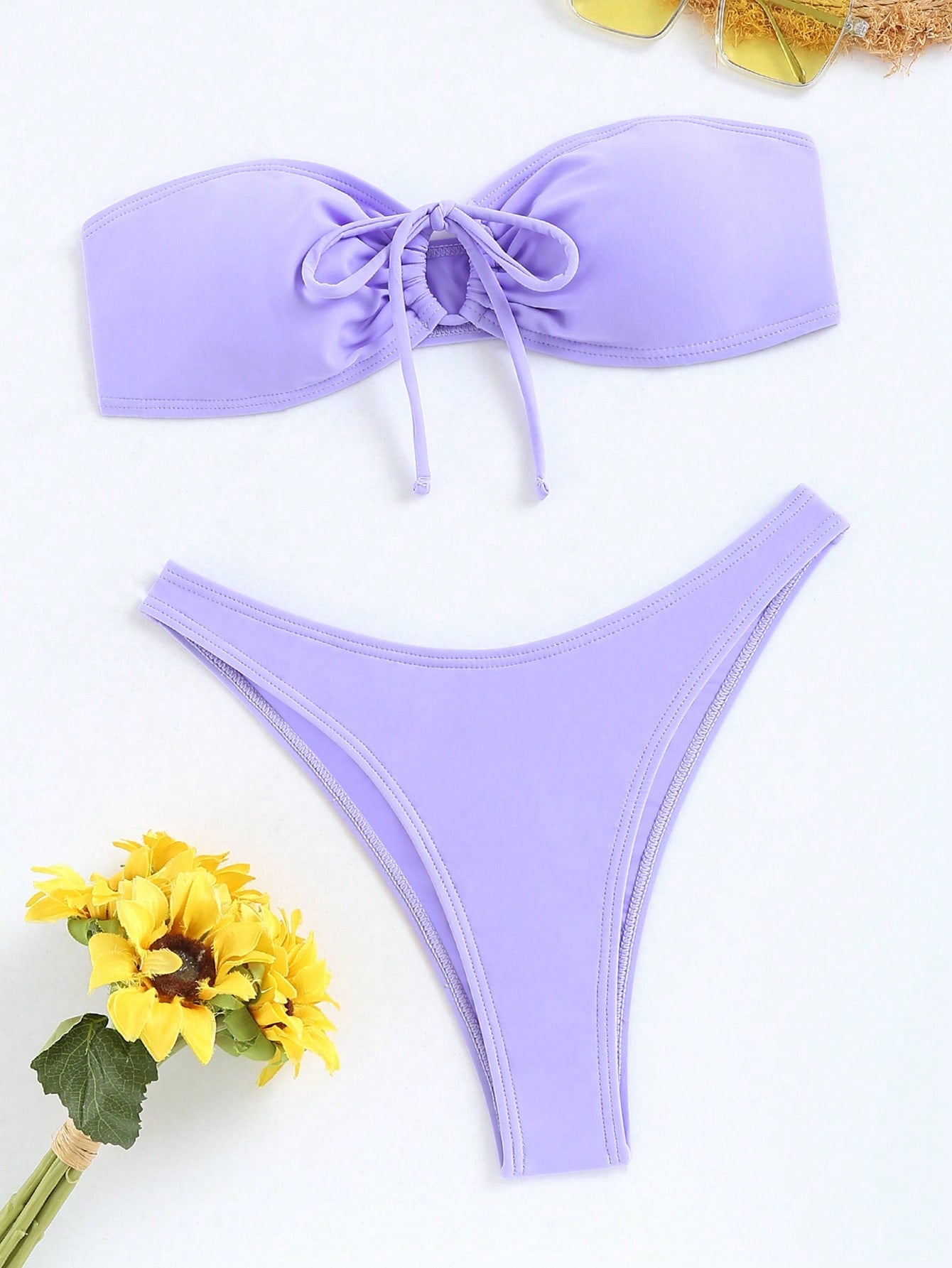 Summer Beach Drawstring Bandeau Bikini Set