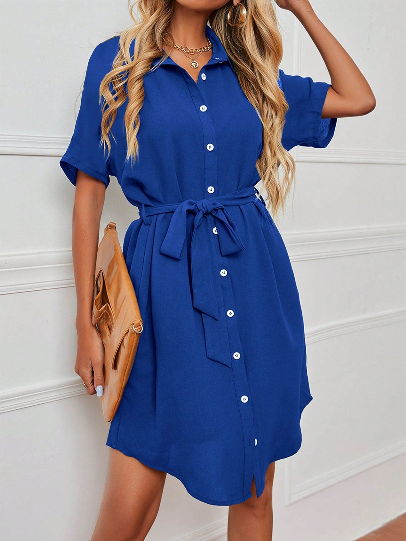 Batwing Sleeve Belted Shirt Dress