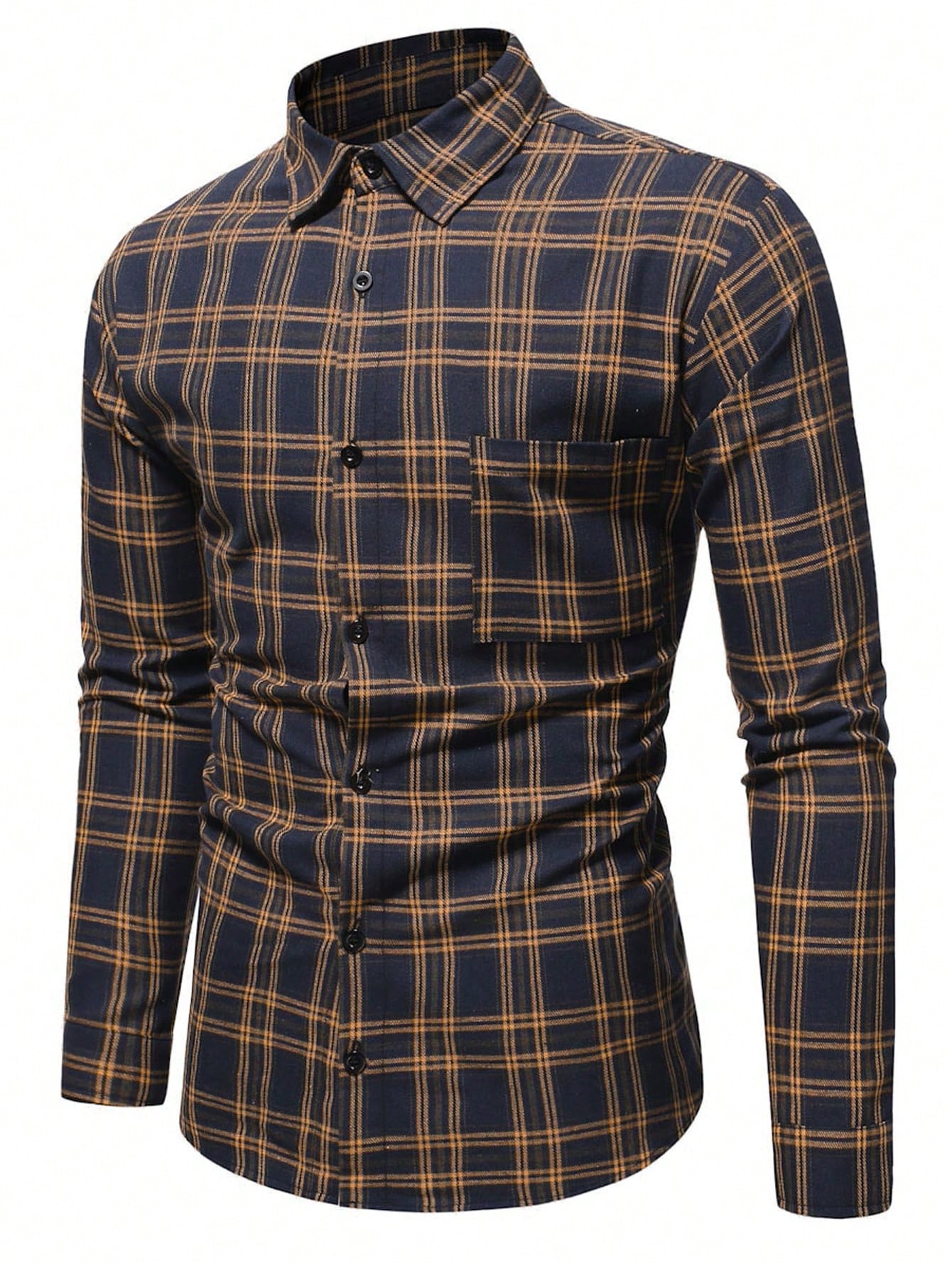 Men Plaid Pocket Detail Button Through Loose Shirt