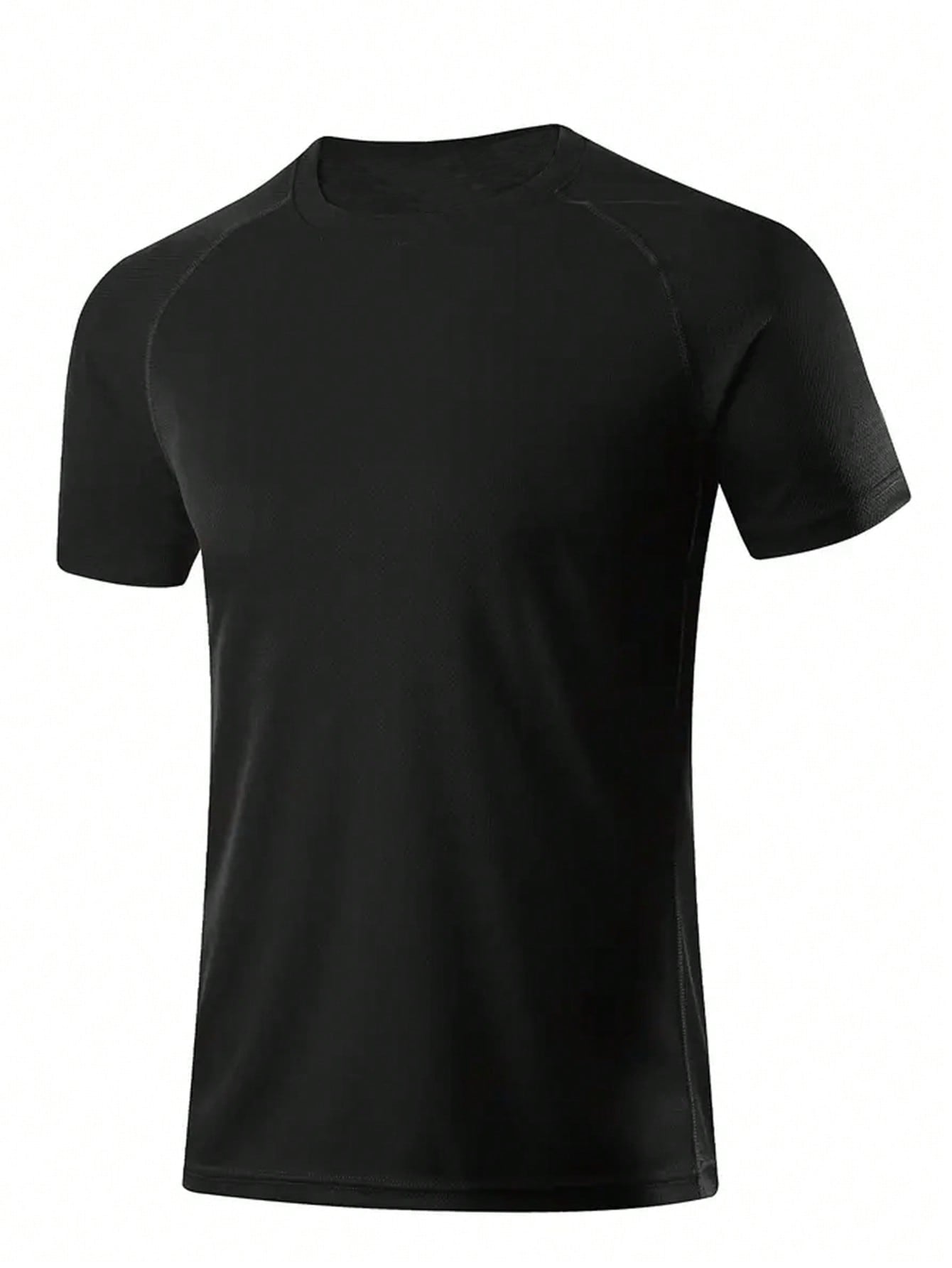 Men Solid Raglan Sleeve Sports Tee Workout Tops