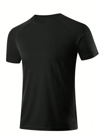 Men Solid Raglan Sleeve Sports Tee Workout Tops