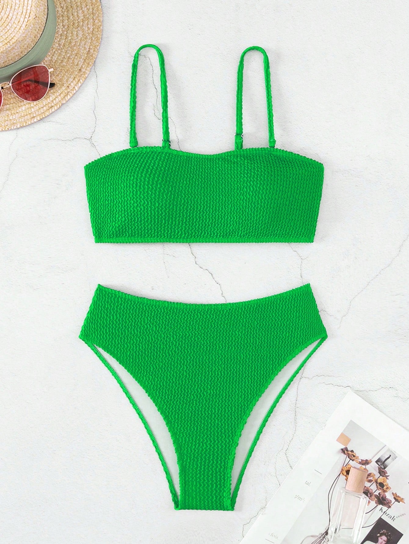 Summer Beach Plain High Waisted Bikini Set