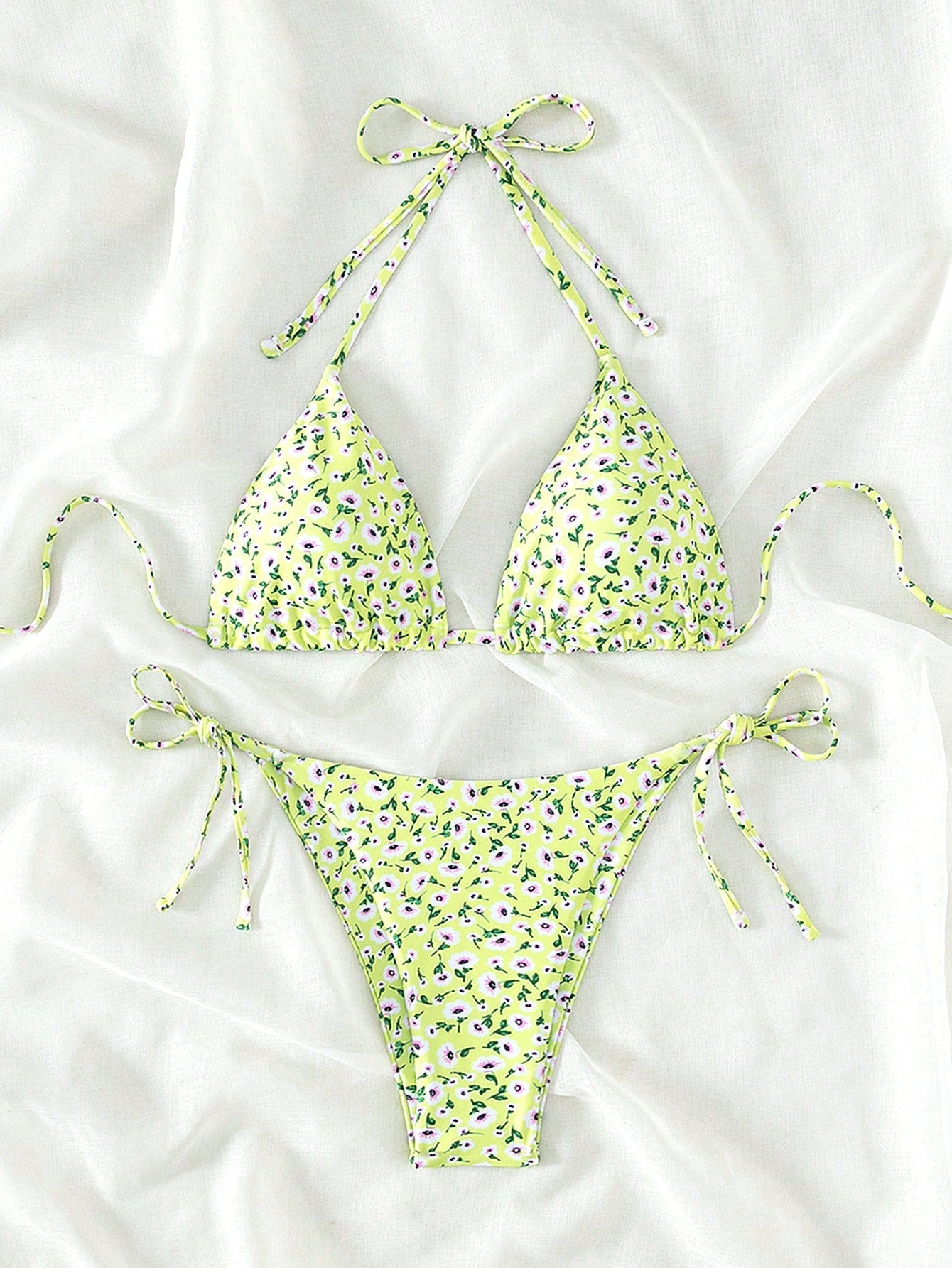 Summer Beach Ditsy Floral Triangle Tie Side Bikini Set