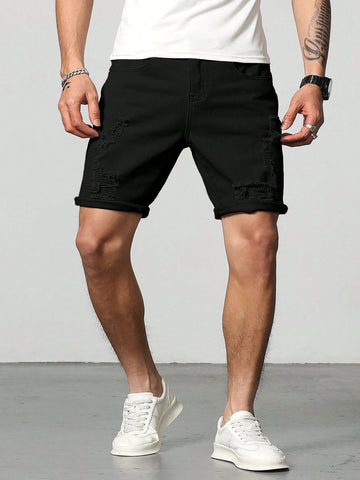 Men Cotton Ripped Frayed Denim Shorts