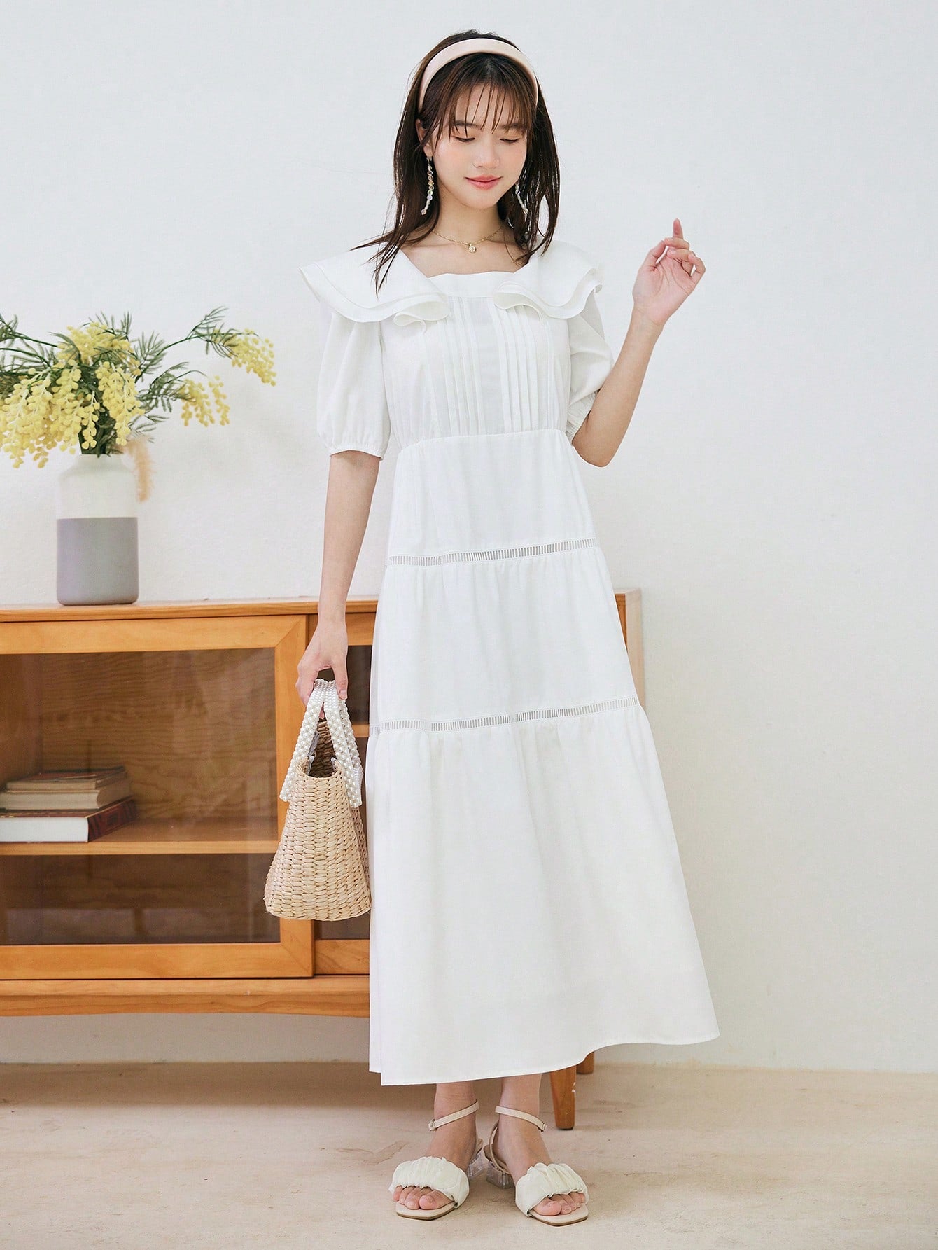 Puff Sleeve Ruffle Hem Dress