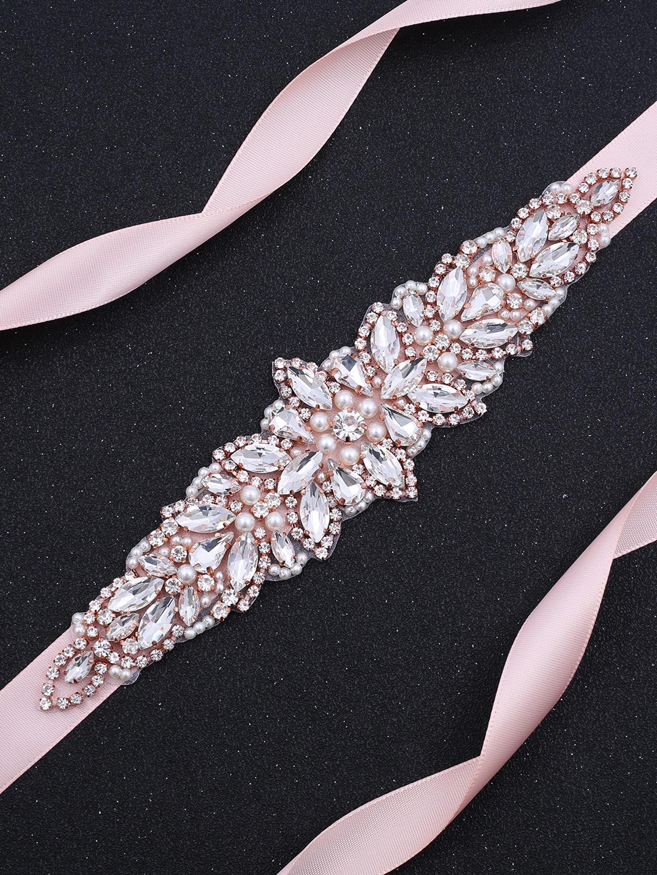 1pc Women Faux Pearl & Rhinestone Decor Glamorous Bridal Belt For Wedding Party