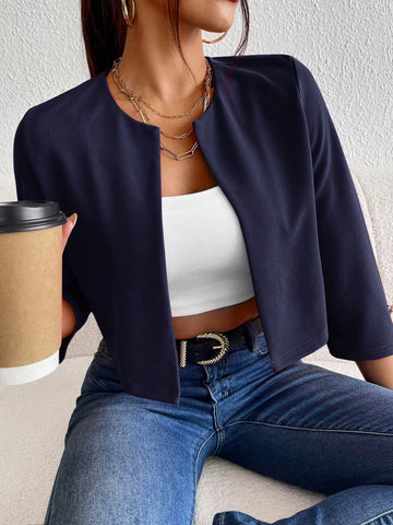 Solid Open Front Crop Jacket