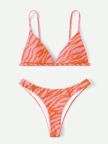 Summer Beach Zebra Stripe Triangle Bikini Set, Bathing Suit