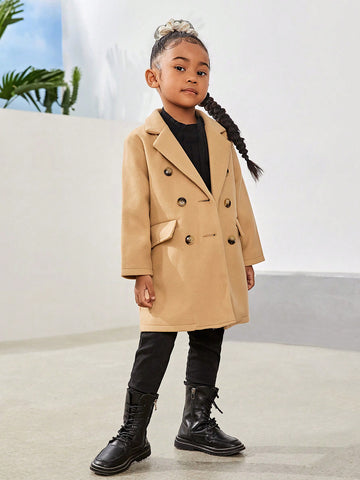 Young Girl Double Breasted Flap Detail Overcoat