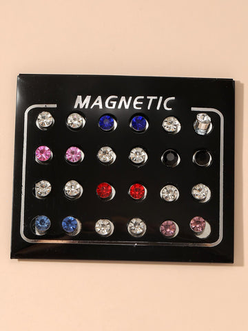 24Pcs/Set Glass Minimalist Popular Sparkling Men Rhinestone Decor Earrings For Party For Jewelry Gift