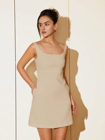 Solid Slant Pocket Dress