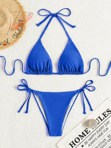 Summer Beach Halter Triangle Tie Side Bikini Set