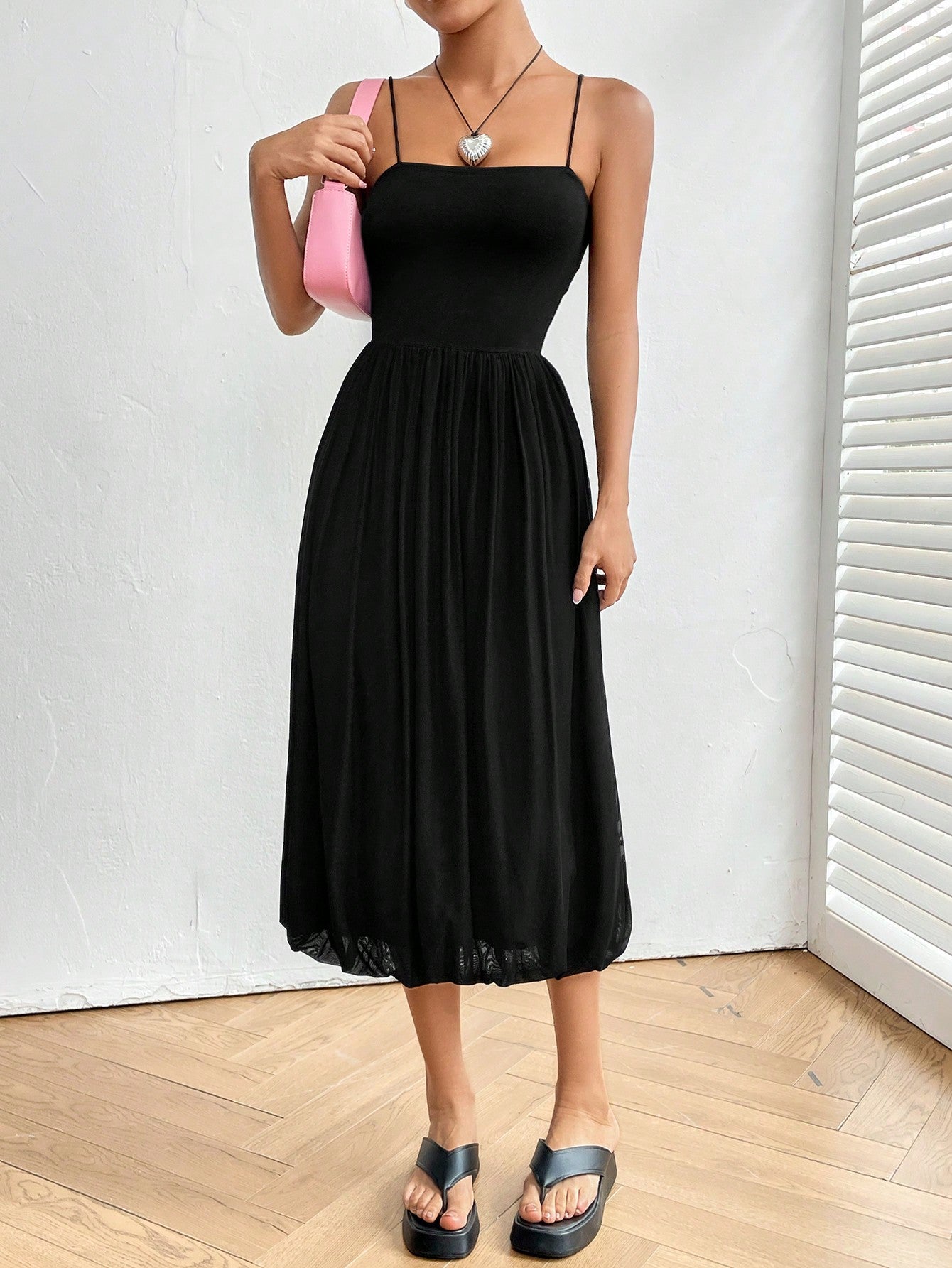 Solid Flared Hem Cami Dress