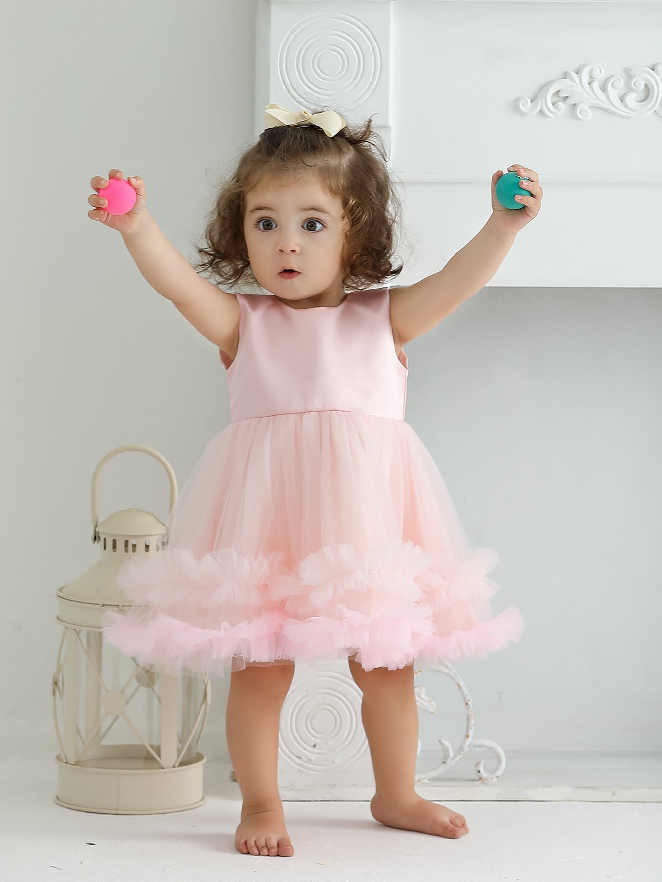 Baby Girl Frill Trim Layered Mesh Hem Party Dress