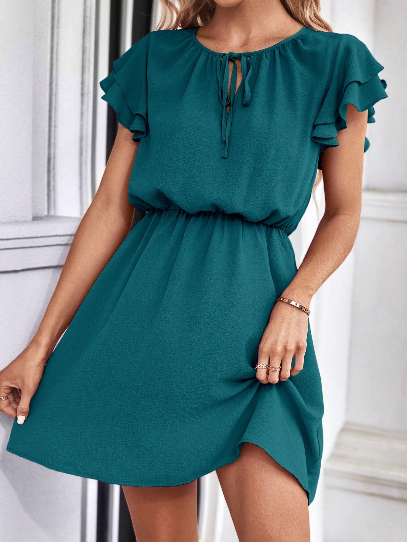 Tie Neck Butterfly Sleeve Dress