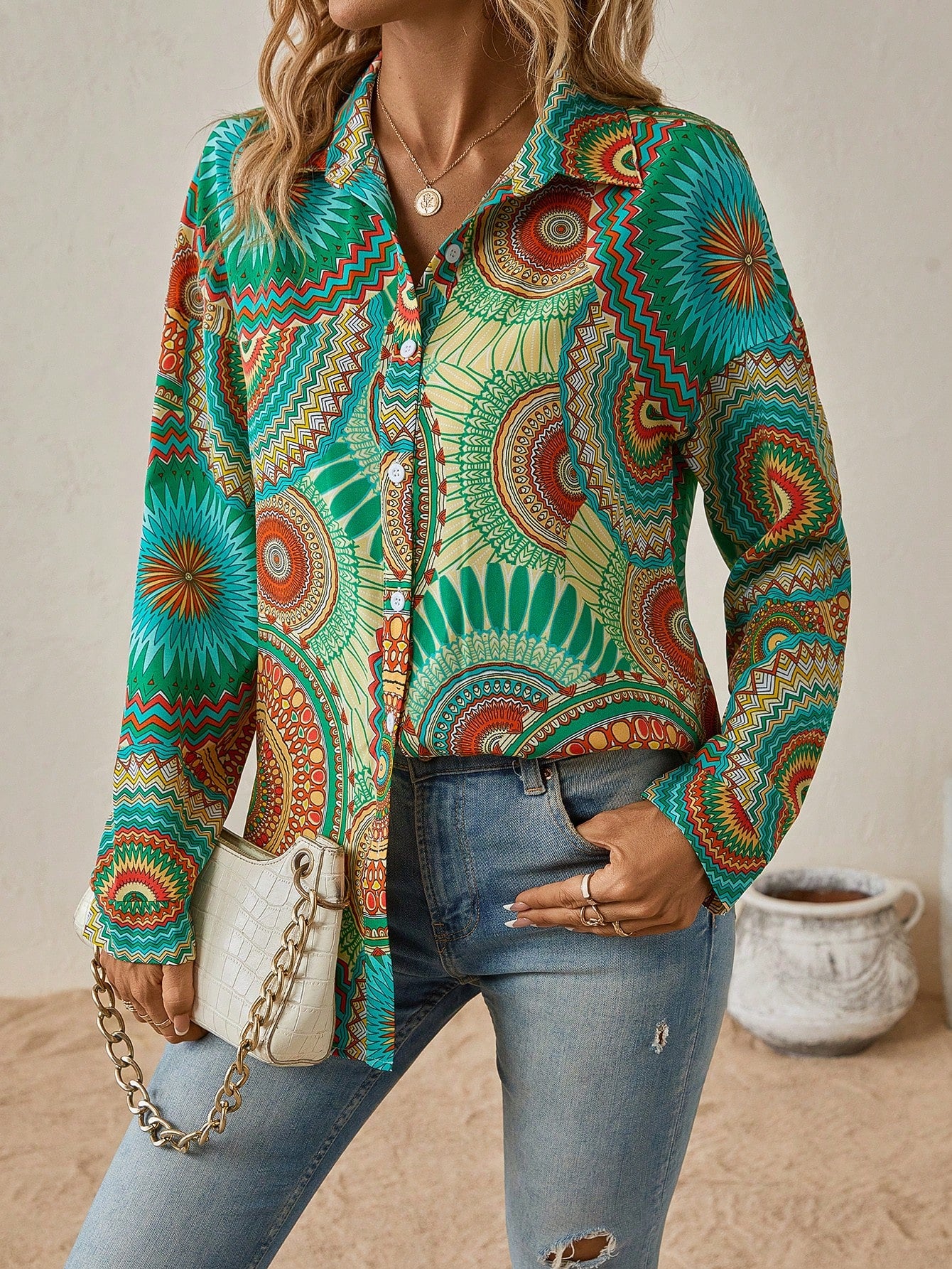 Mandala Print Drop Shoulder Shirt