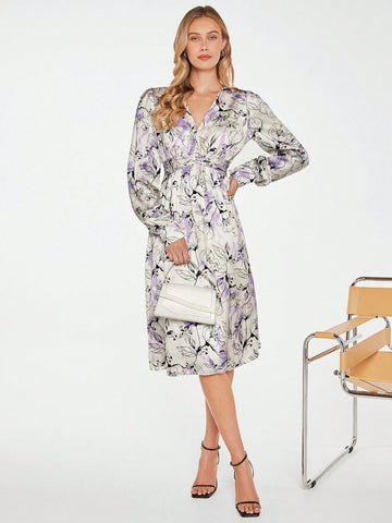 Floral Print Lantern Sleeve Dress