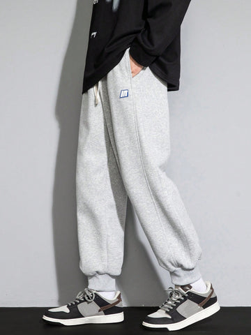 Men Letter Patched Detail Drawstring Waist Sweatpants