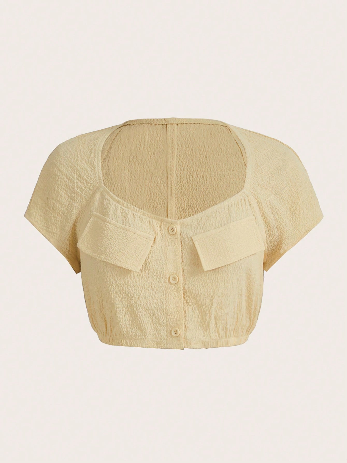 Flap Detail Button Front Crop Blouse