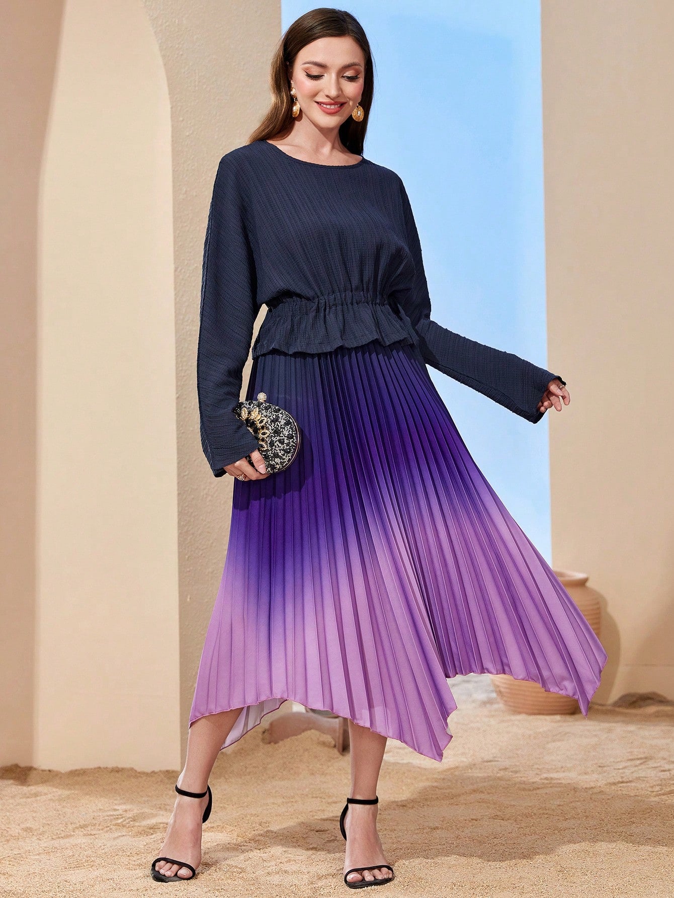 Ombre Pleated Hem Dress