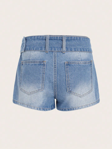 Belted Denim Shorts