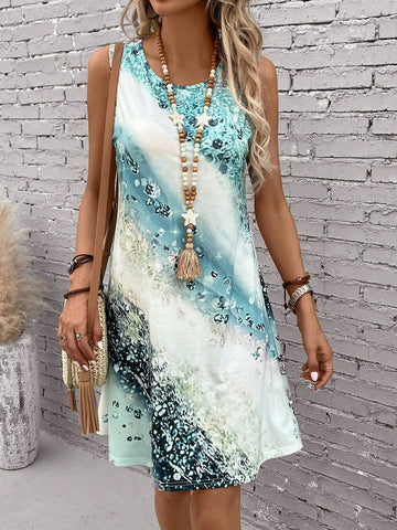 Women's Summer Printed Sleeveless Casual Vacation Dress Back To School Clothes Women Vintage Dress