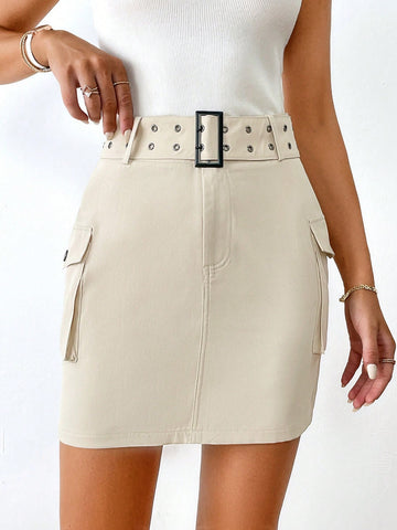 Flap Pocket Belted Cargo Skirt