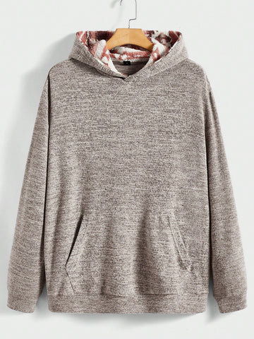 Men Marled Knit Kangaroo Pocket Drop Shoulder Hoodie