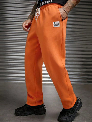 Men Letter Patched Drawstring Waist Sweatpants