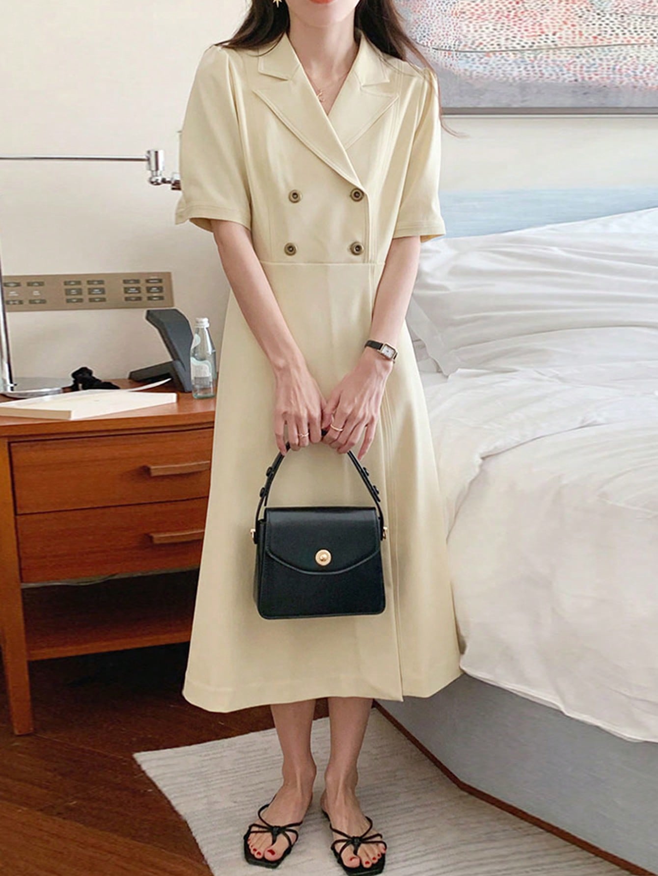 Solid Double Button Shirt Dress