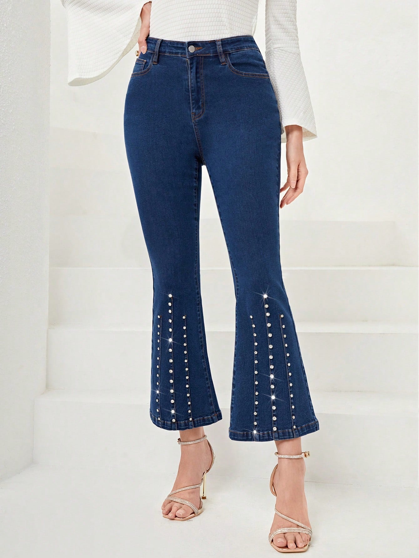 Rhinestone Detail Flare Leg Jeans