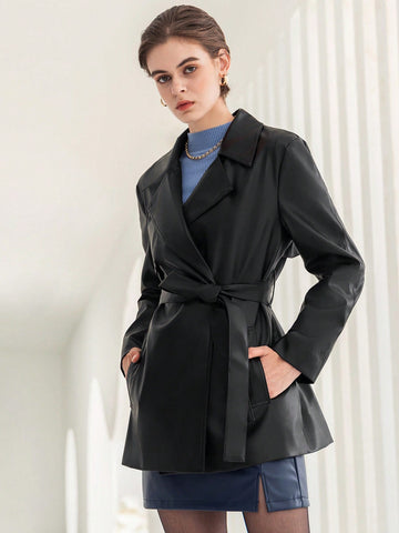 Lapel Neck Belted Trench Coat