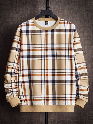 Men Plaid Print Sweatshirt