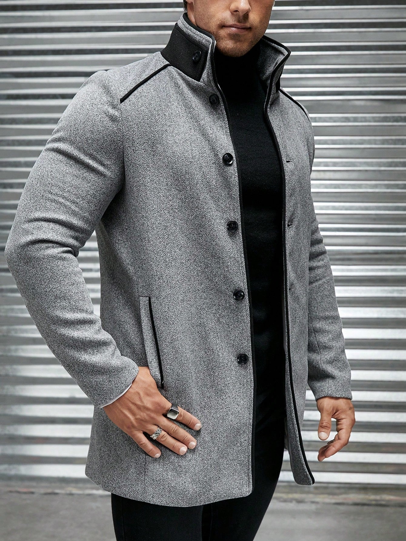 Men Contrast Collar Overcoat