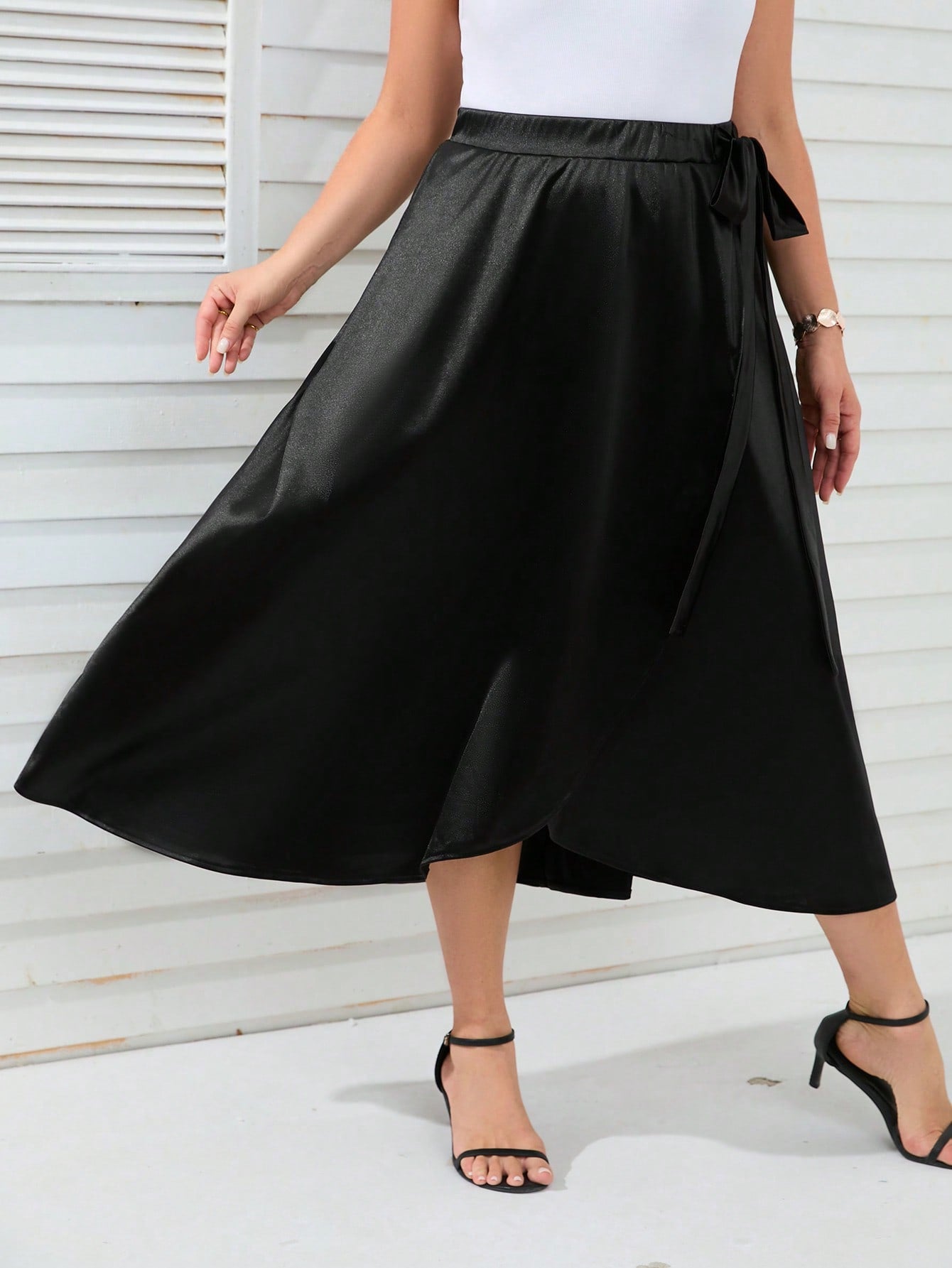 Plus Knot Side Wrap Hem Skirt