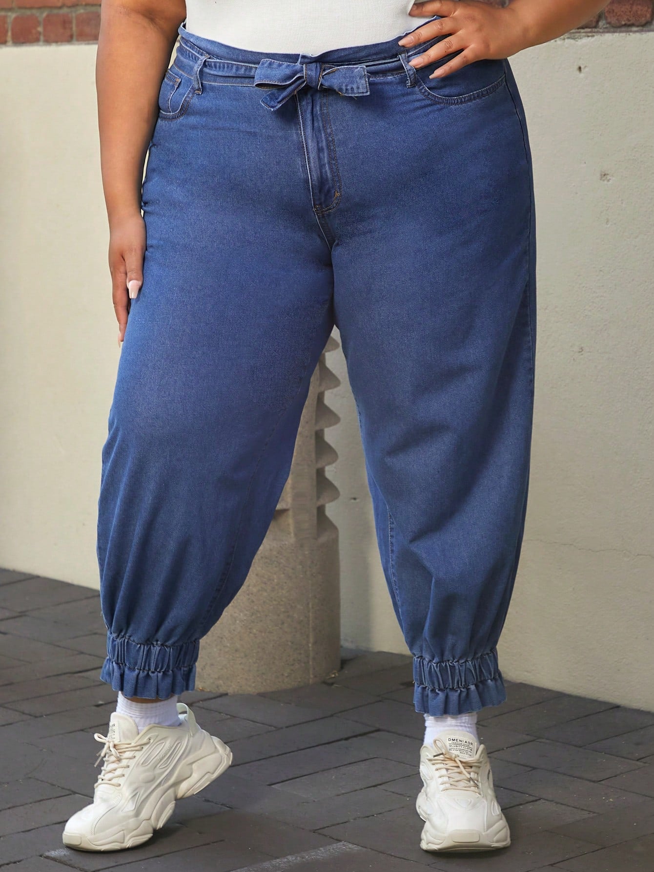 Plus High Waist Knot Front Jogger Jeans