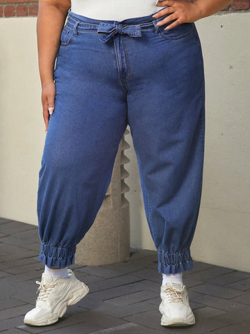 Plus High Waist Knot Front Jogger Jeans