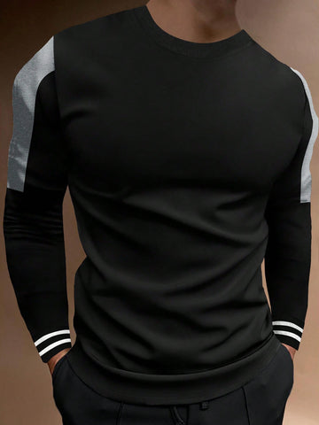 Men Contrast Panel Striped Trim Sweatshirt