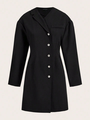 Lapel Neck Button Front Shirt Dress