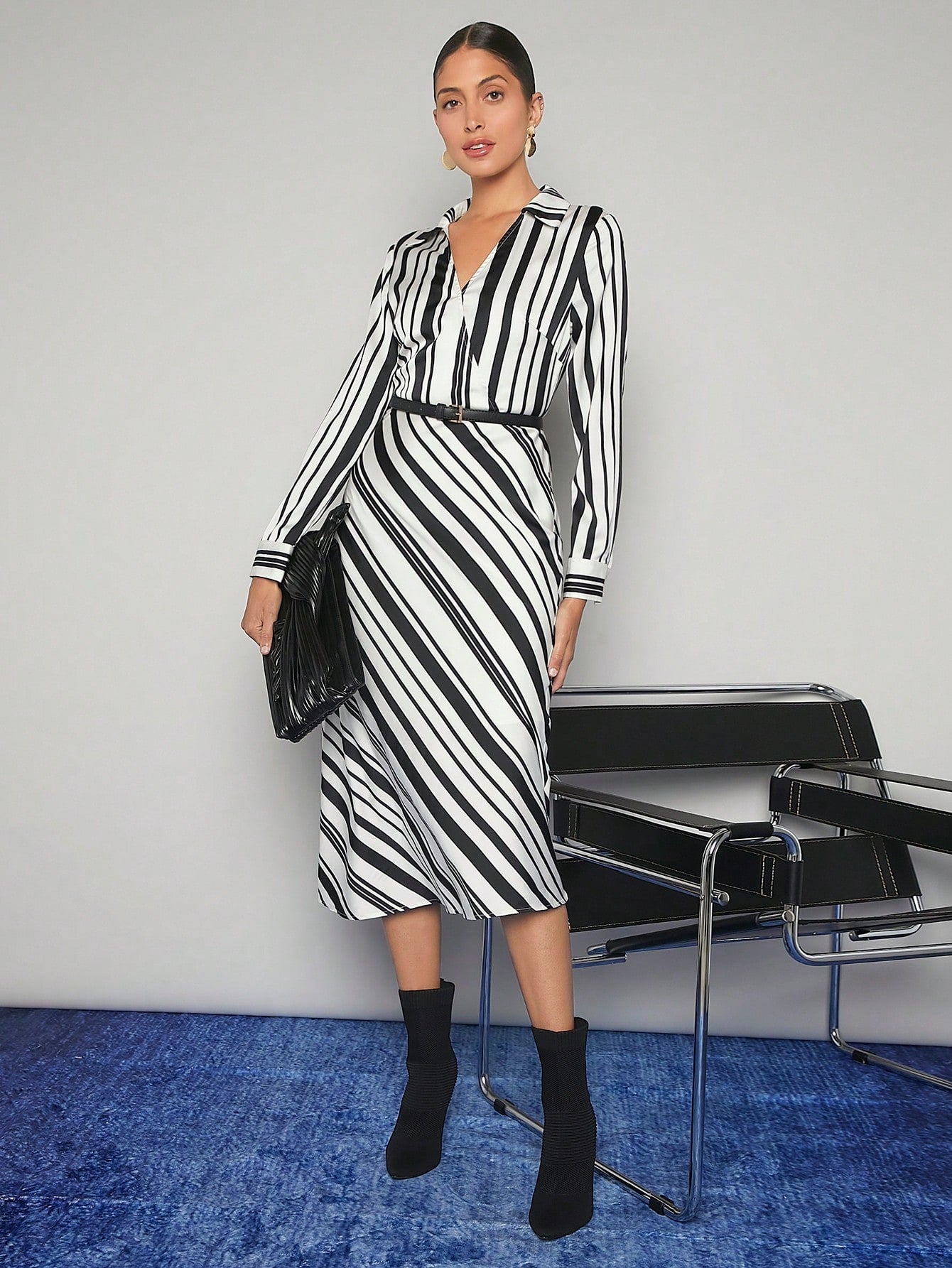 Striped Print Dress Without Belt