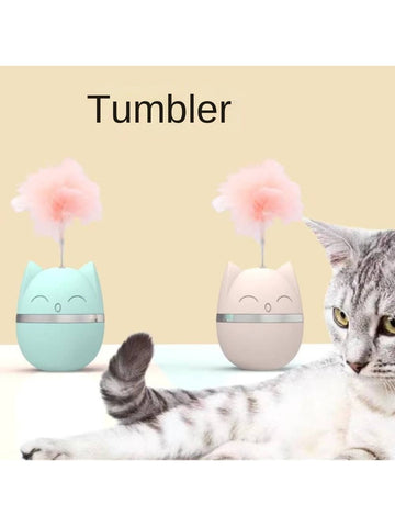Tumbler Cat Toy With Feather Teaser Interactive Wobbler Catnip Kicker Ball