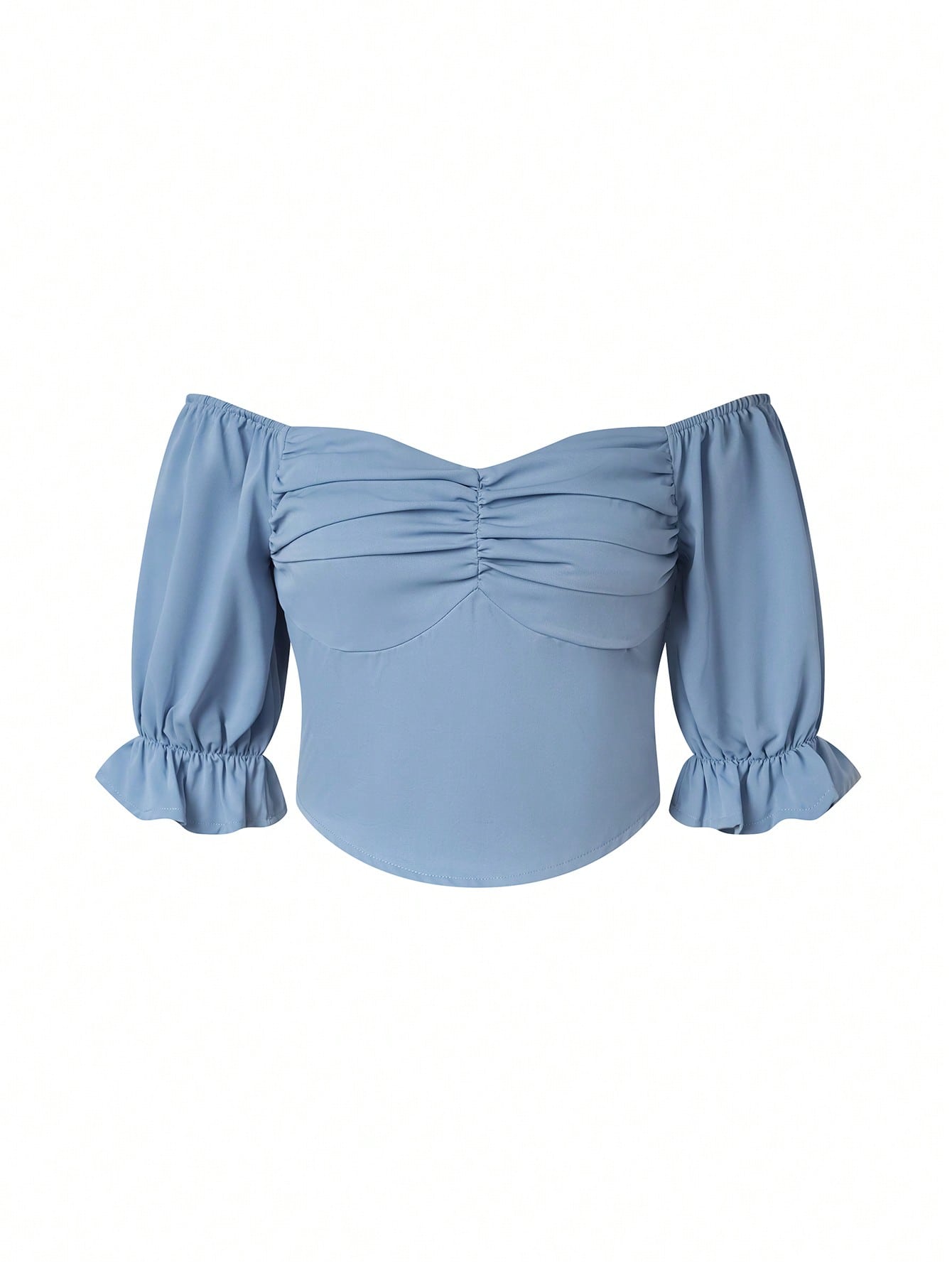 Off Shoulder Flare Sleeve Ruched Blouse