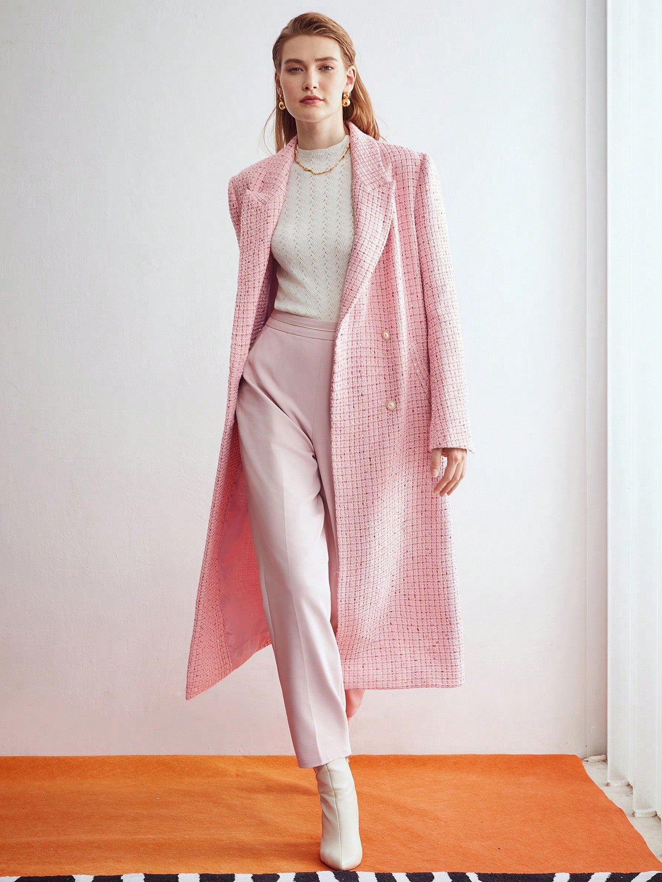 LONG TWEED BELTED COAT