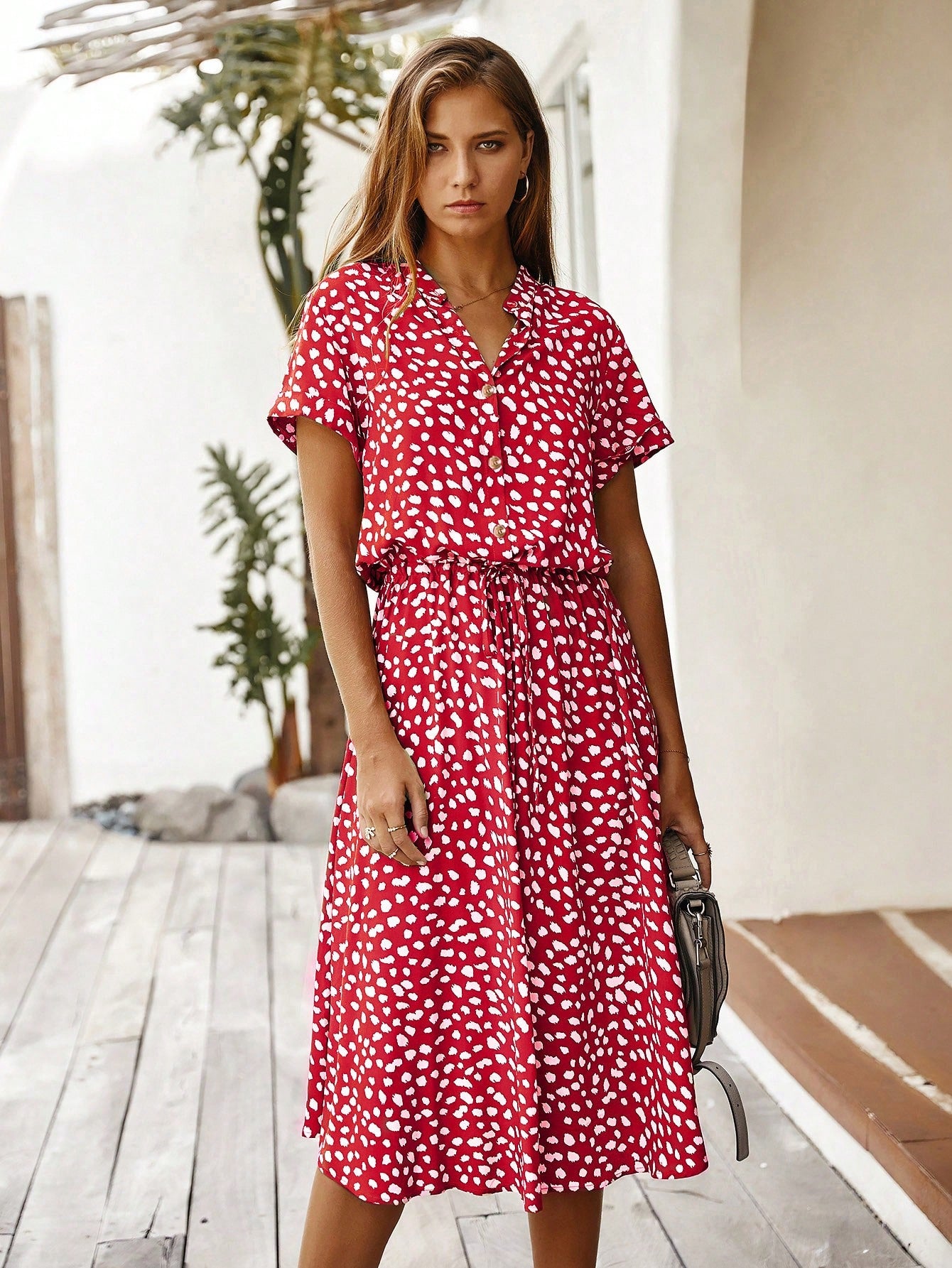 Dalmatian Print Drawstring Waist A-line Dress