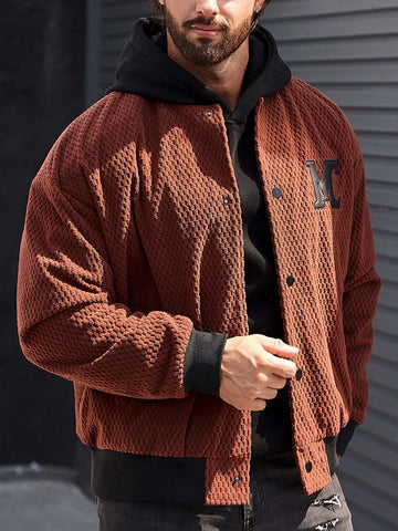 Loose Fit Men's Letter Graphic Drop Shoulder Bomber Jacket