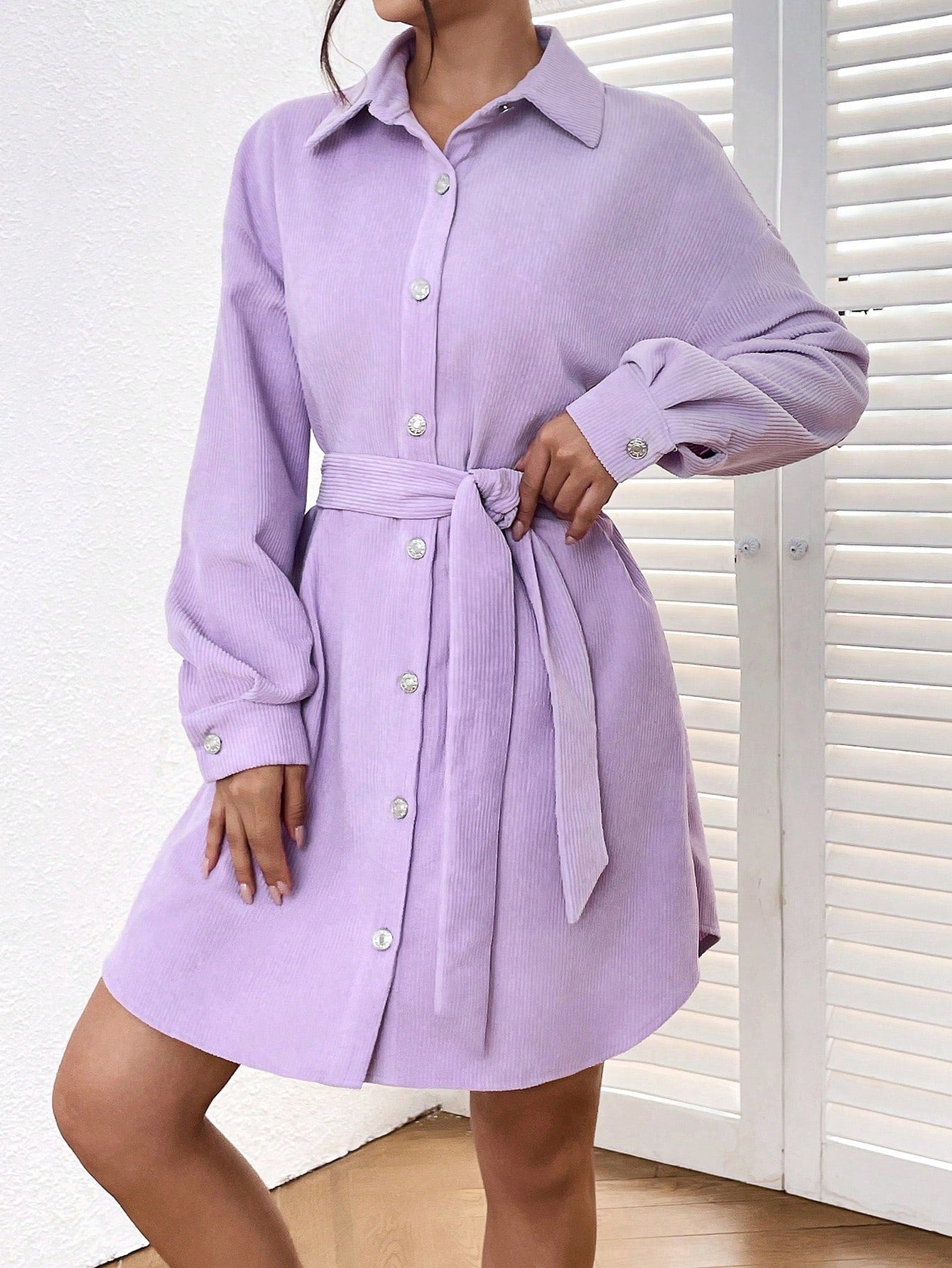 Drop Shoulder Belted Shirt Dress